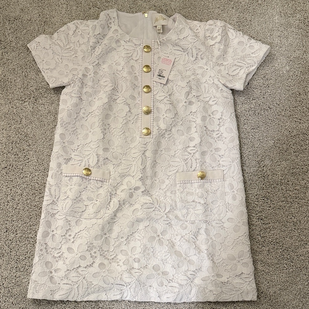 Lilly Pulitzer White Lace Mini Dress with Gold Accents